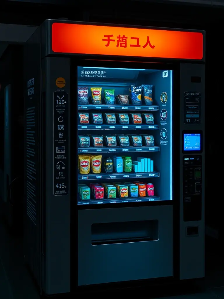 An image of a vending machine equipped with advanced sensors and data analytics capabilities, providing insights into consumer preferences and purchasing patterns.